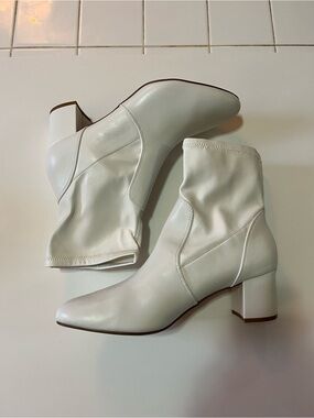 Dream Pairs White Faux Leather Block Heel Ankle Booties